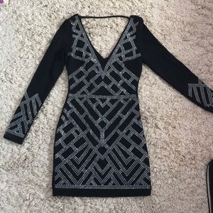 Black Long Sleeve Bedazzled Bebe Dress